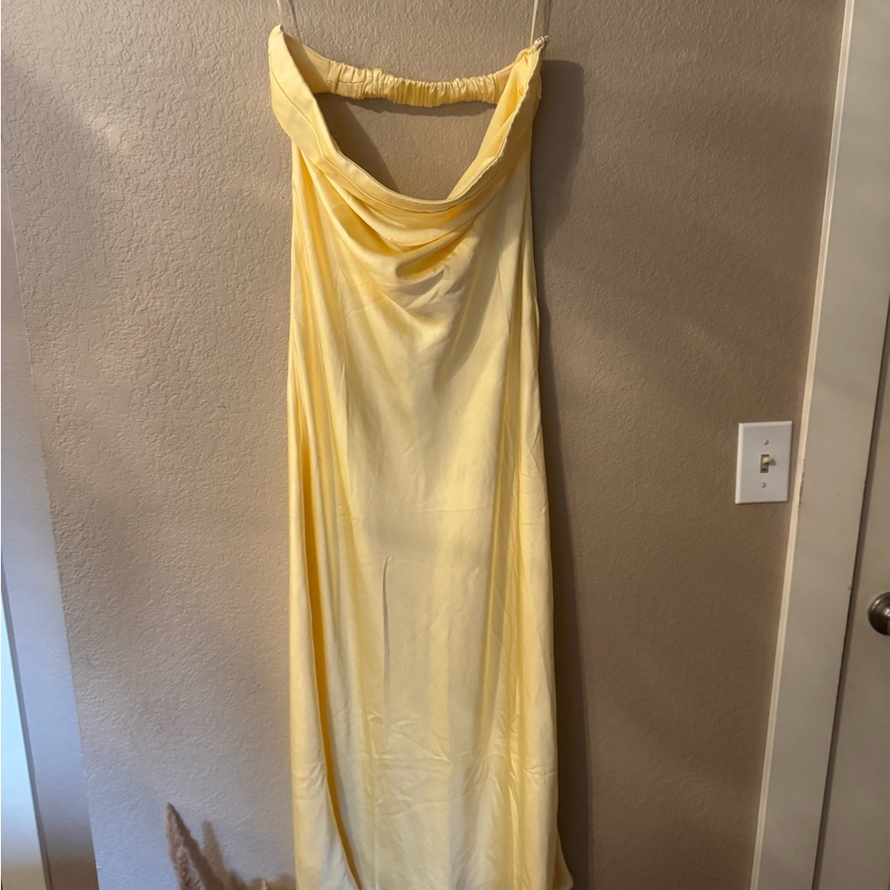 Butter yellow backless silk dress